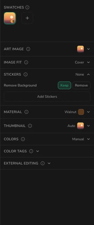 The Stickers panel