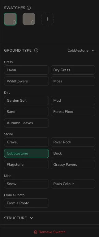 The Ground Type section of the Swatches panel, with Cobblestone picked