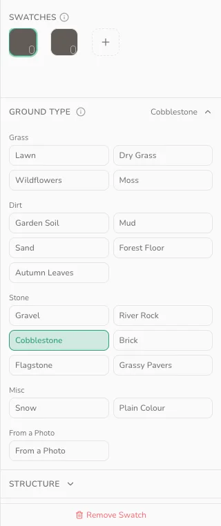The Ground Type section of the Swatches panel, with Cobblestone picked