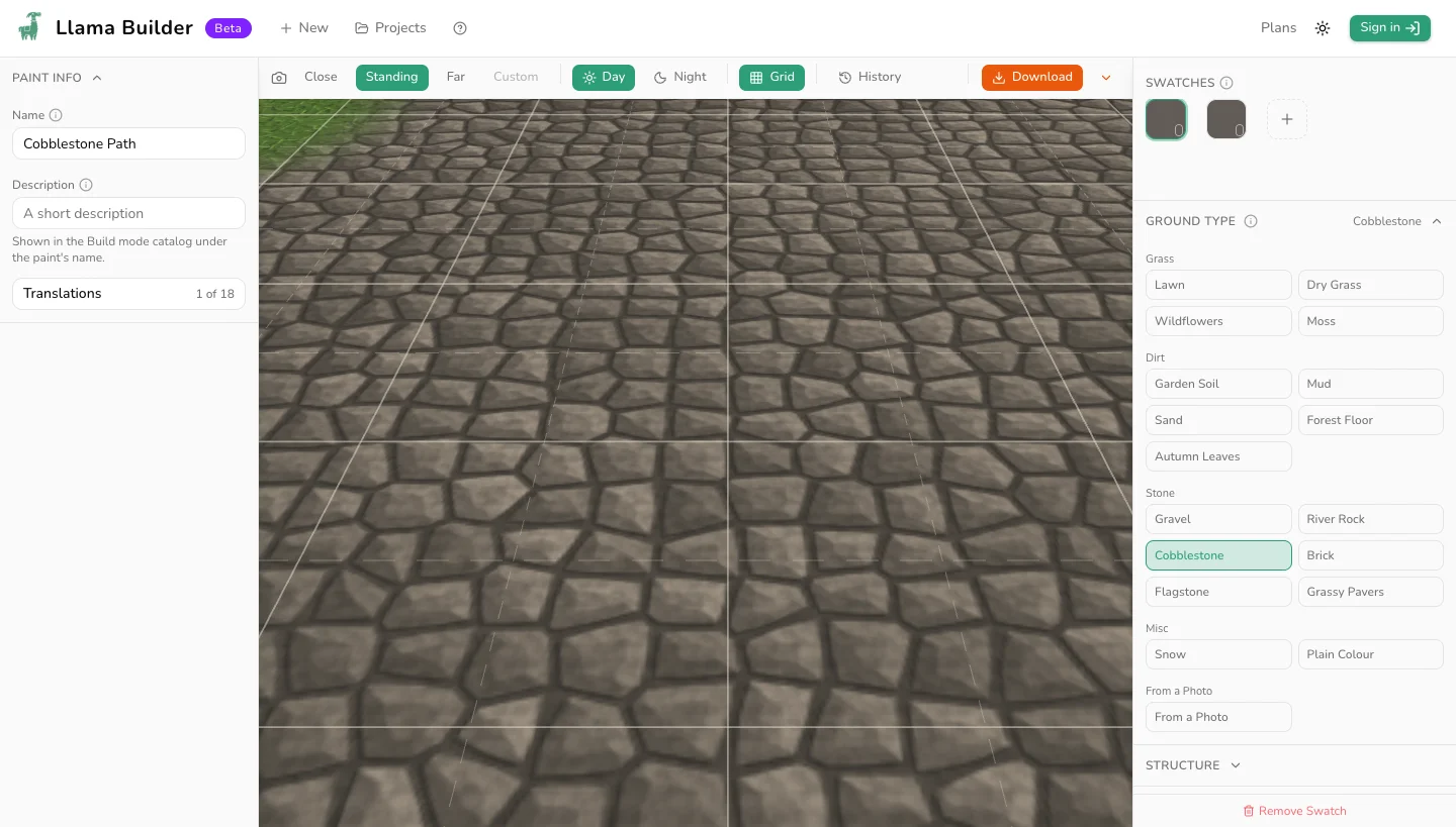 A cobblestone paint on the ground in the editor